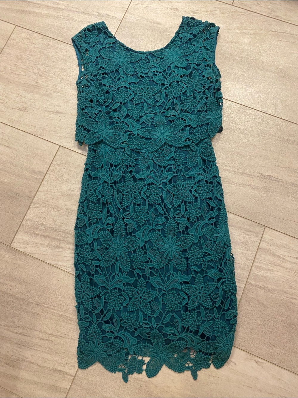 Boden Crochet Lace Floral Sheath Dress with Satin Lining Teal Blue